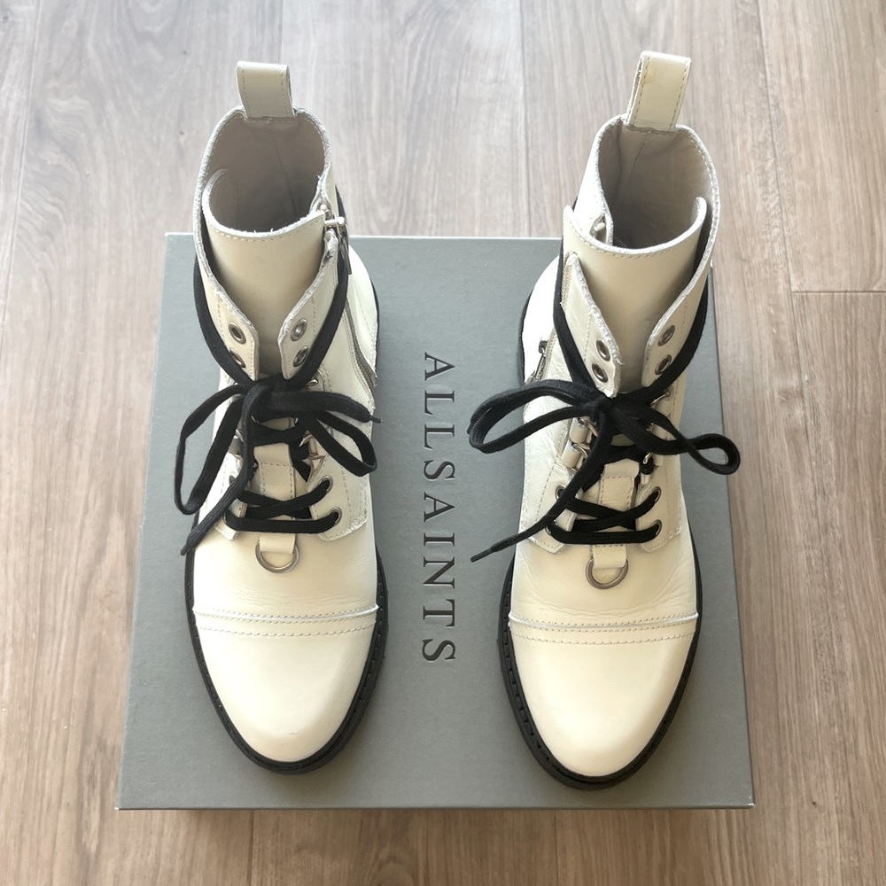 All Saints white & black leather boots - size 7M